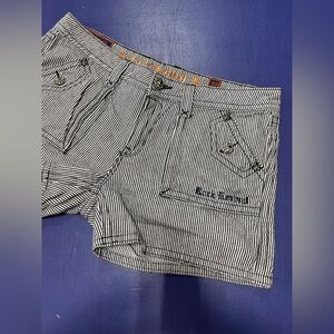 Rock Revival Buckle Fleur De Lis Flap Pocket Pin Stripe Denim Shorts